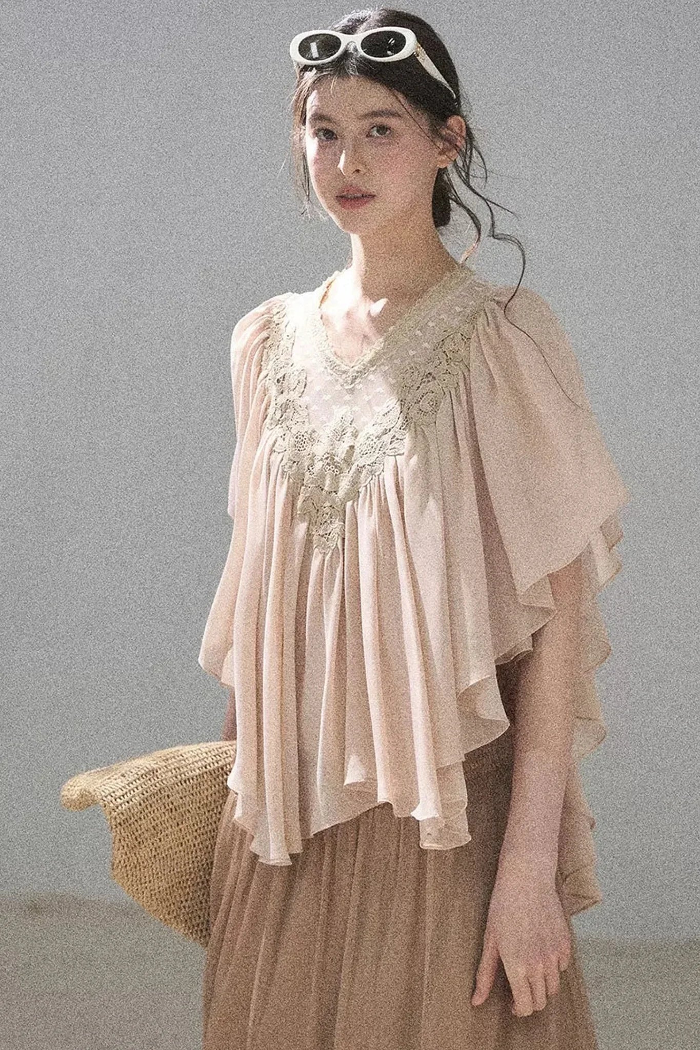 Lace Chiffon Ruffle Top