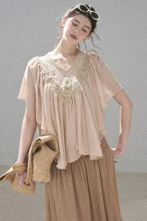 Lace Chiffon Ruffle Top
