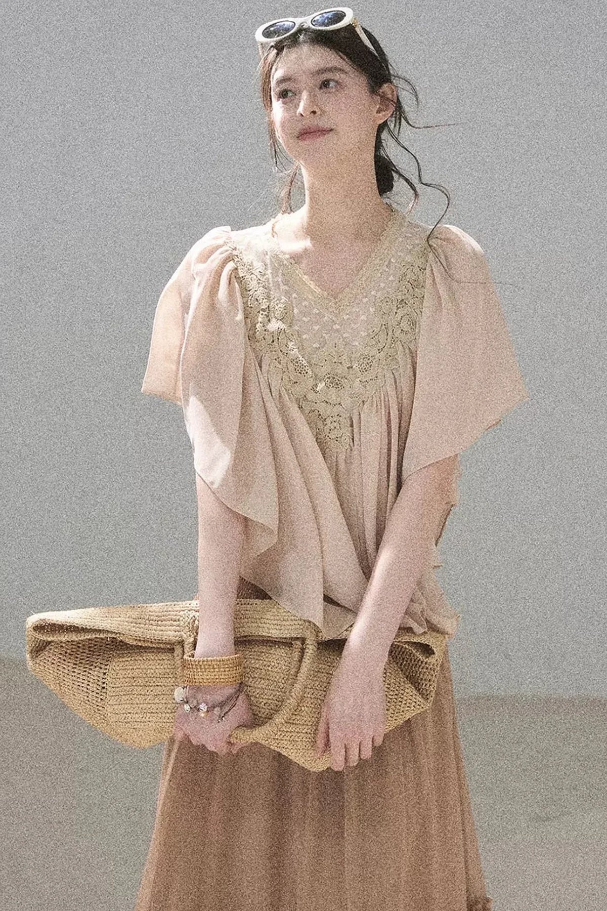 Lace Chiffon Ruffle Top
