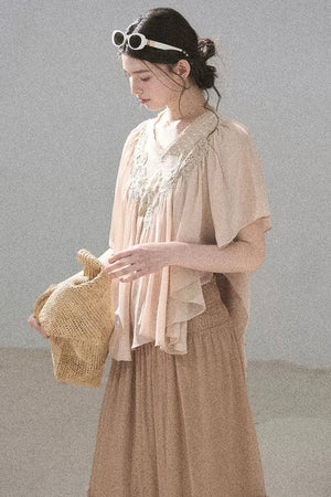 Lace Chiffon Ruffle Top