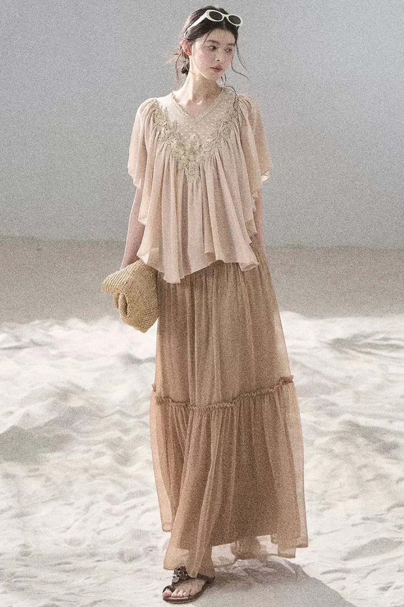 Lace Chiffon Ruffle Top