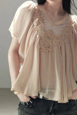 Lace Chiffon Ruffle Top