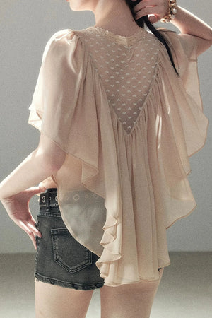 Lace Chiffon Ruffle Top