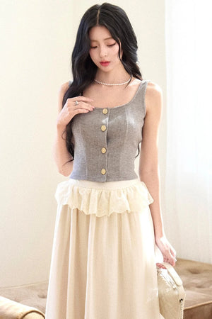 Lace Collar Gray Suit Set-Up