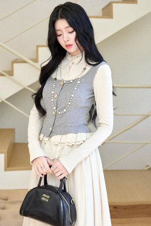 Lace Collar Gray Suit Set-Up