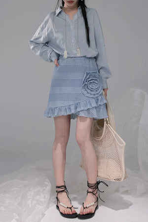 Lace Collar Mist Blue Blouse