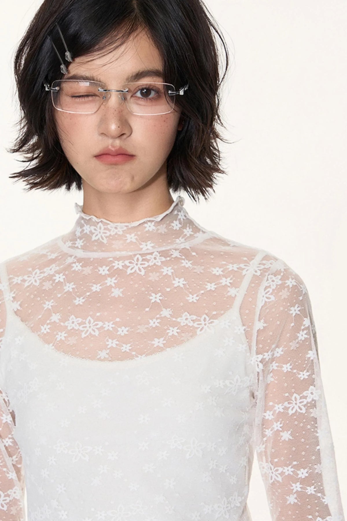 Lace Collar Shirt Transparent Top