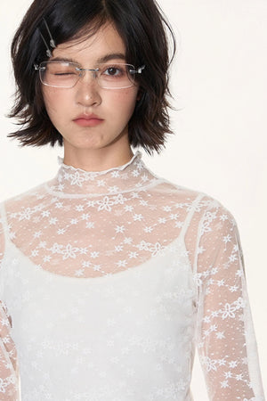 Lace Collar Shirt Transparent Top