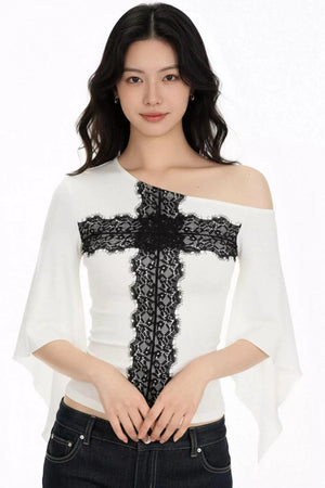 Lace Cross-Over Flared Top