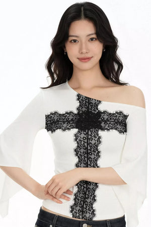 Lace Cross-Over Flared Top
