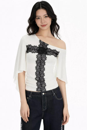 Lace Cross-Over Flared Top