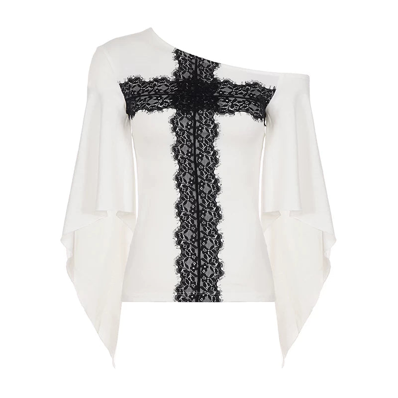 Lace Cross-Over Flared Top