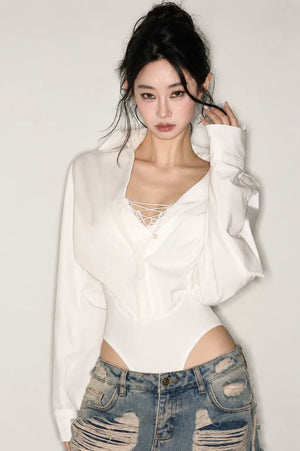 Lace Cross-Tie Bodysuit Top