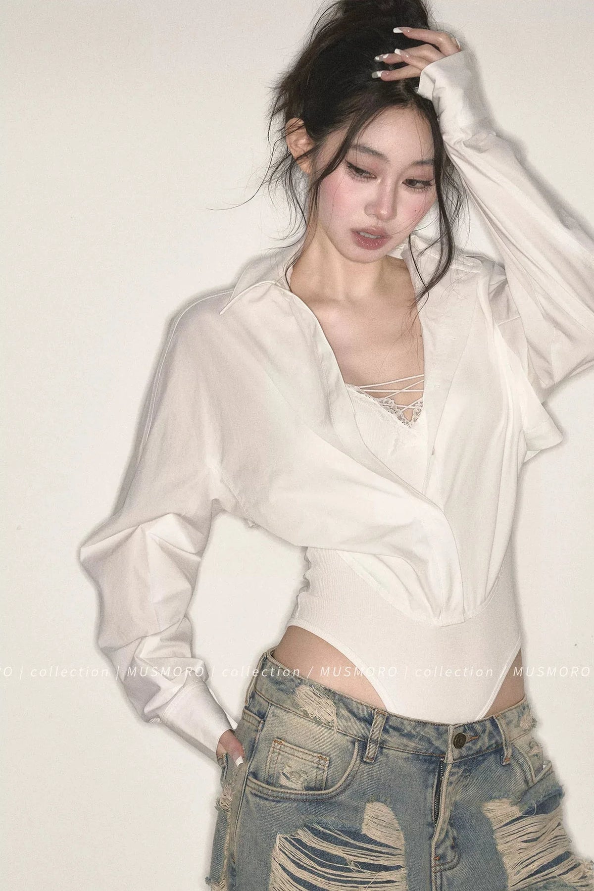 Lace Cross-Tie Bodysuit Top