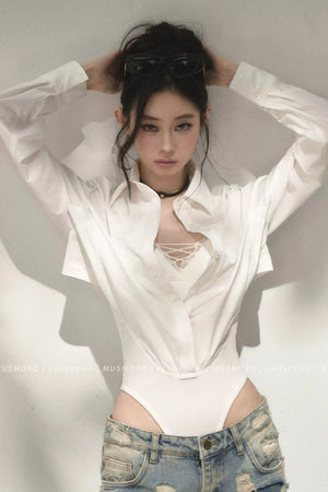 Lace Cross-Tie Bodysuit Top