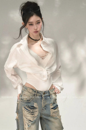 Lace Cross-Tie Bodysuit Top