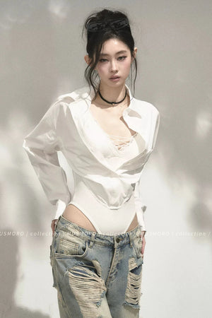 Lace Cross-Tie Bodysuit Top