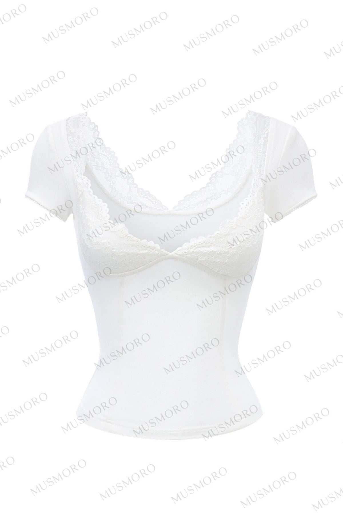 Lace Cuff Deep V-Neck Top