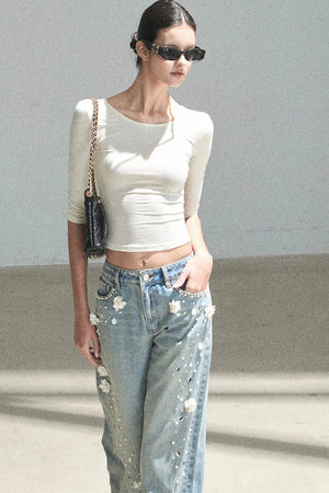 Lace Cutout Backless Short-Sleeved Top