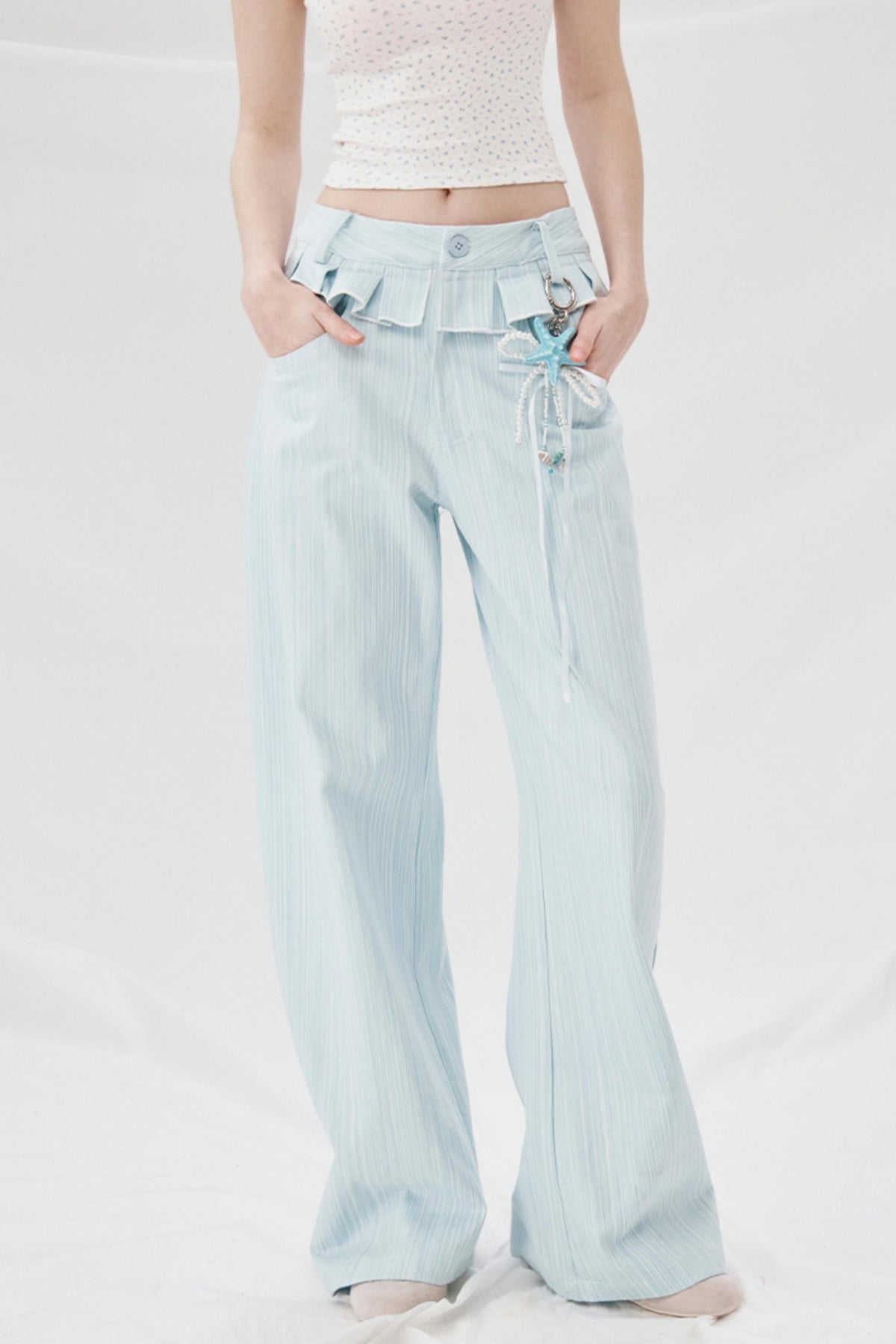 Lace Detail High Waist Wide Pants