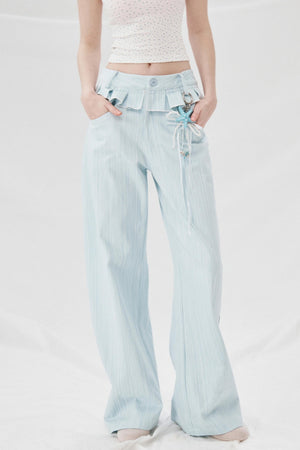 Lace Detail High Waist Wide Pants
