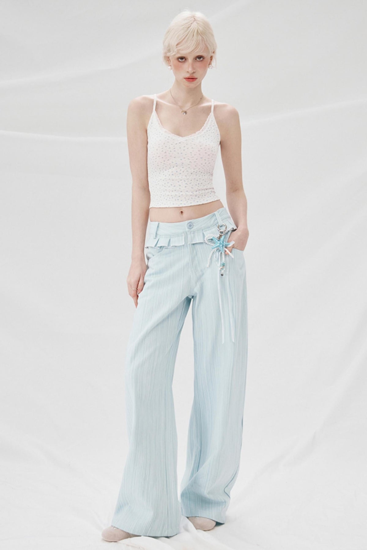 Lace Detail High Waist Wide Pants