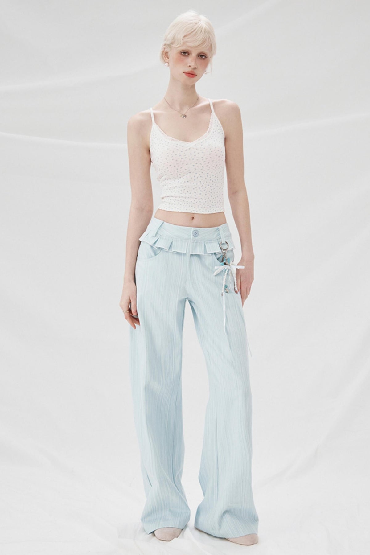 Lace Detail High Waist Wide Pants