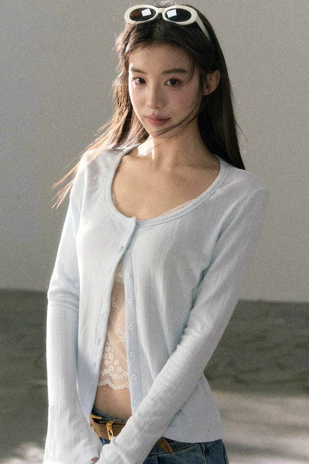 Lace-Detail Micro-Flare Knit Top