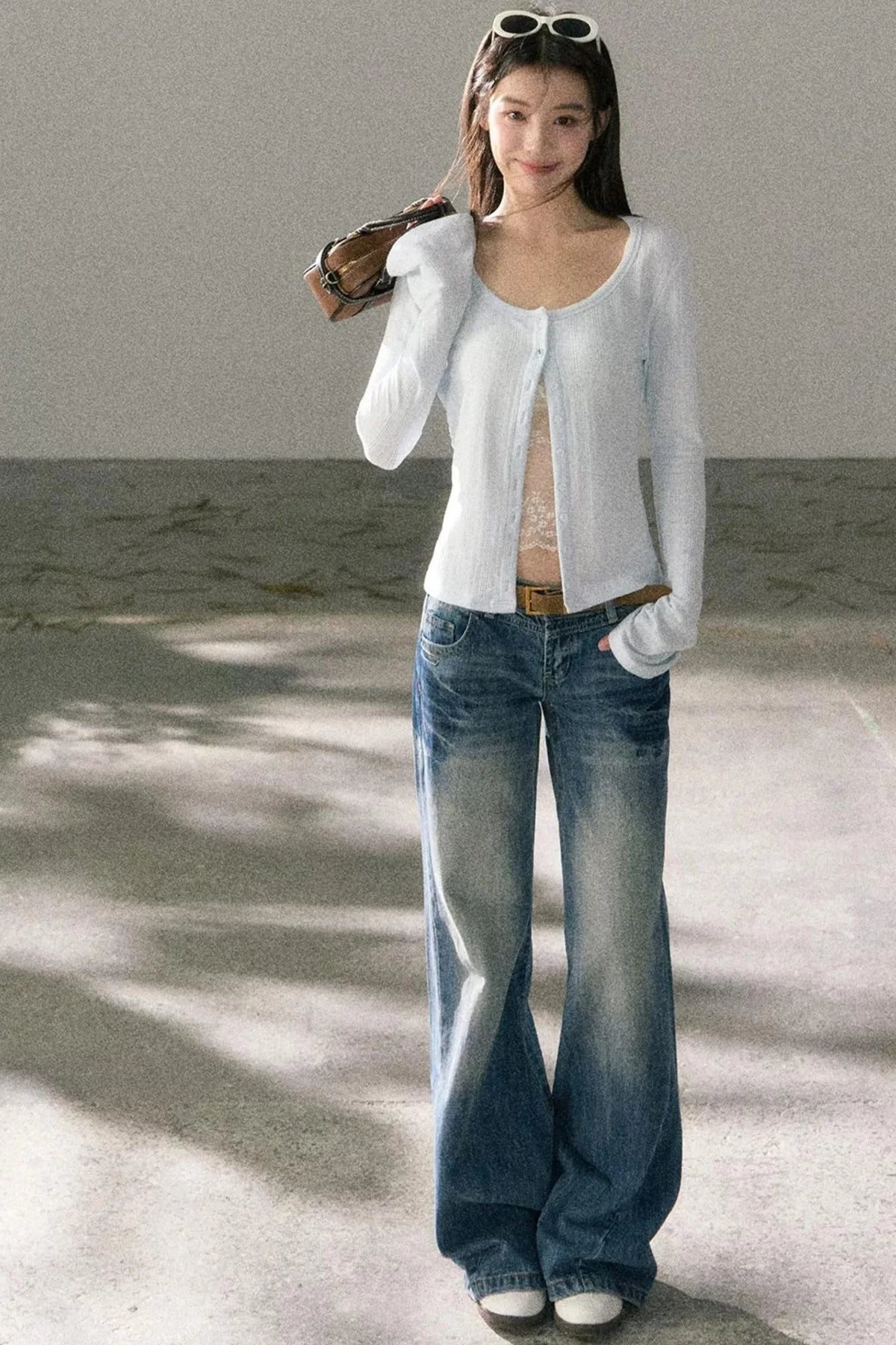 Lace-Detail Micro-Flare Knit Top