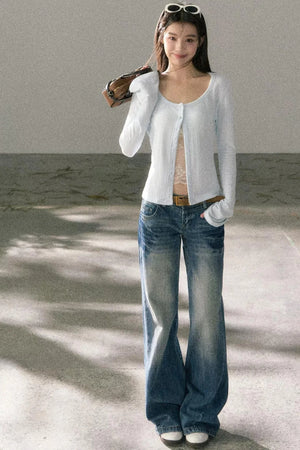 Lace-Detail Micro-Flare Knit Top