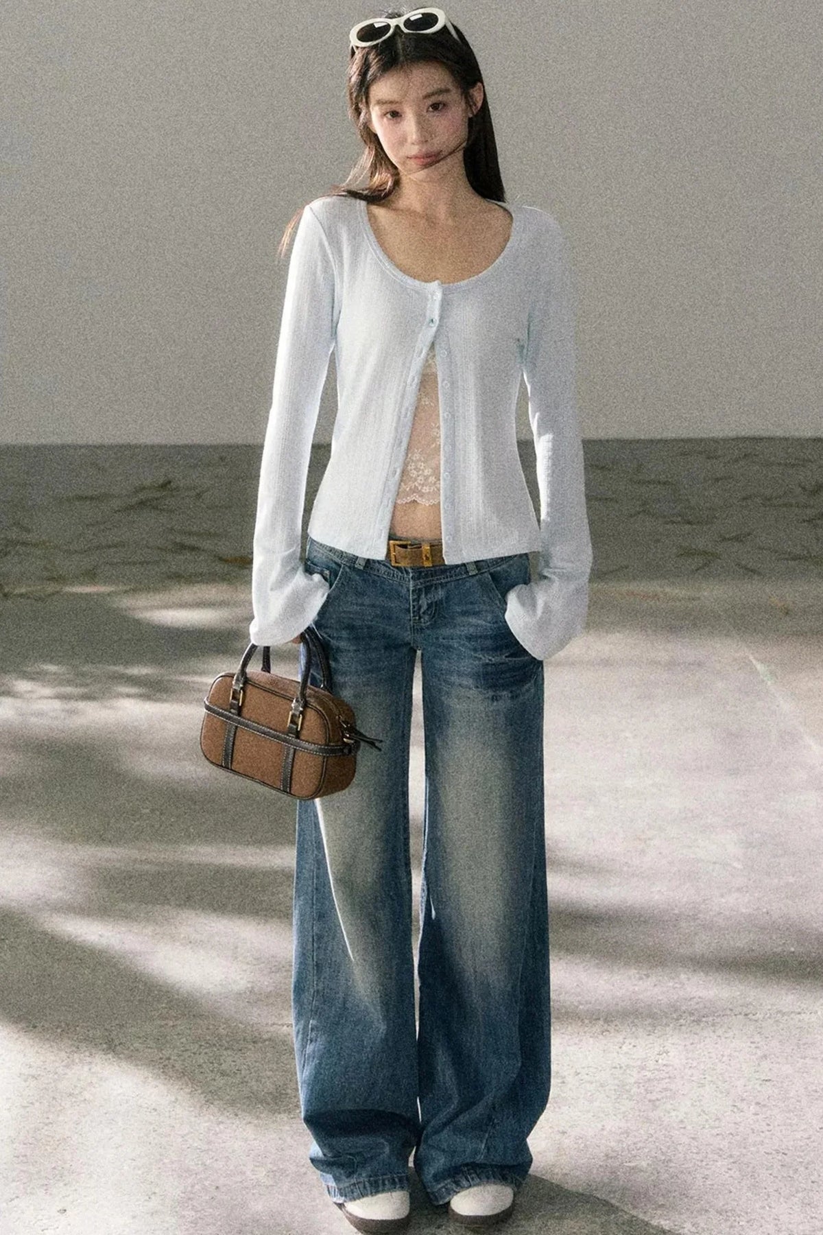 Lace-Detail Micro-Flare Knit Top