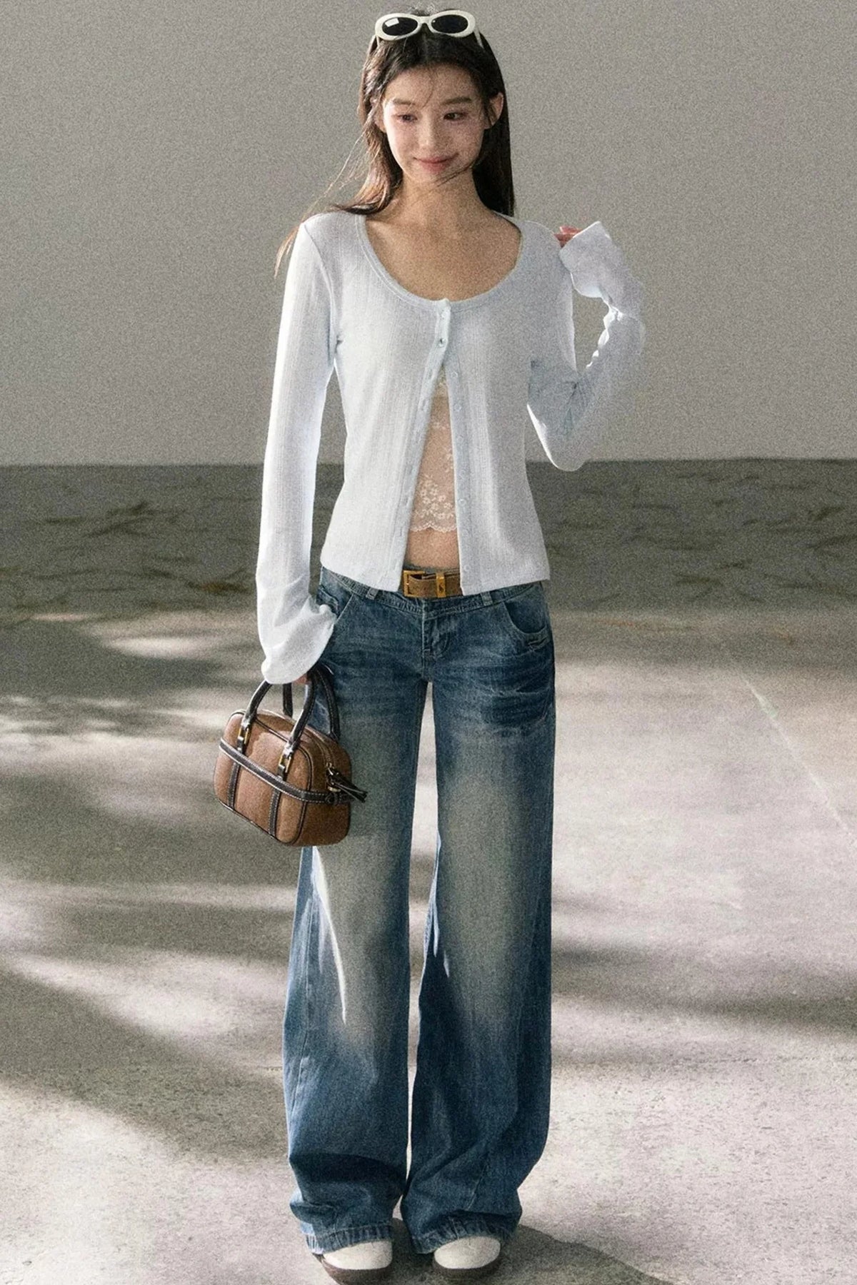 Lace-Detail Micro-Flare Knit Top