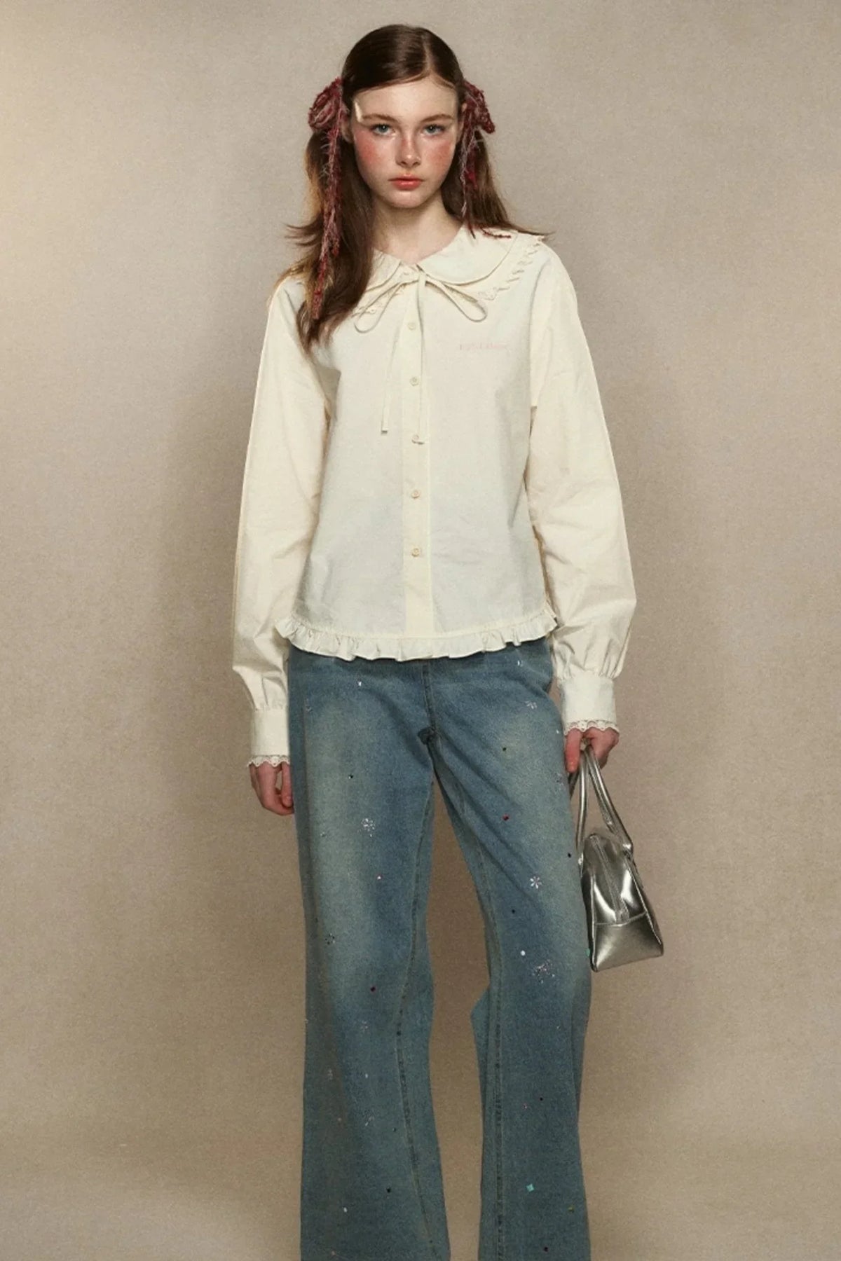 Lace Doll Collar Cropped Shirt