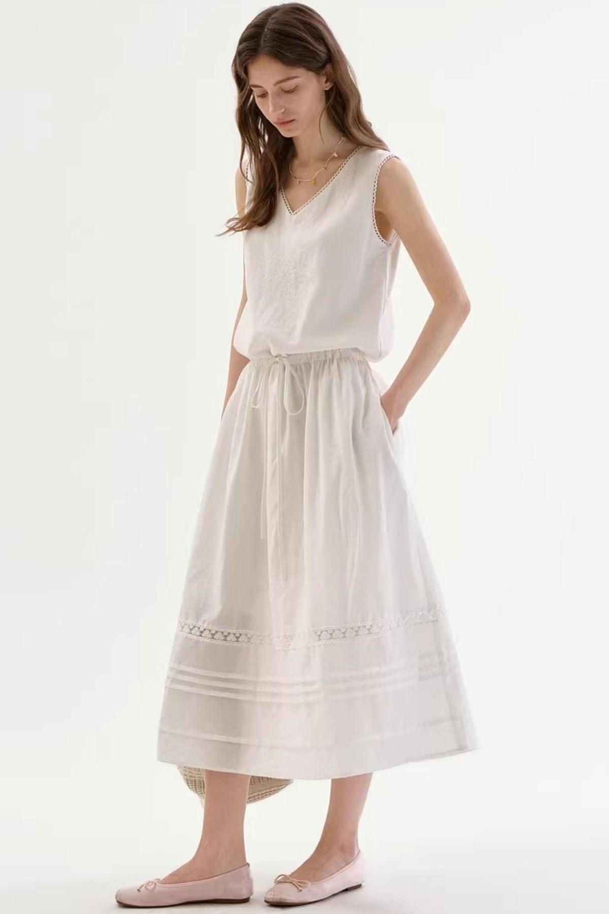 Lace Drawstring Long Dress