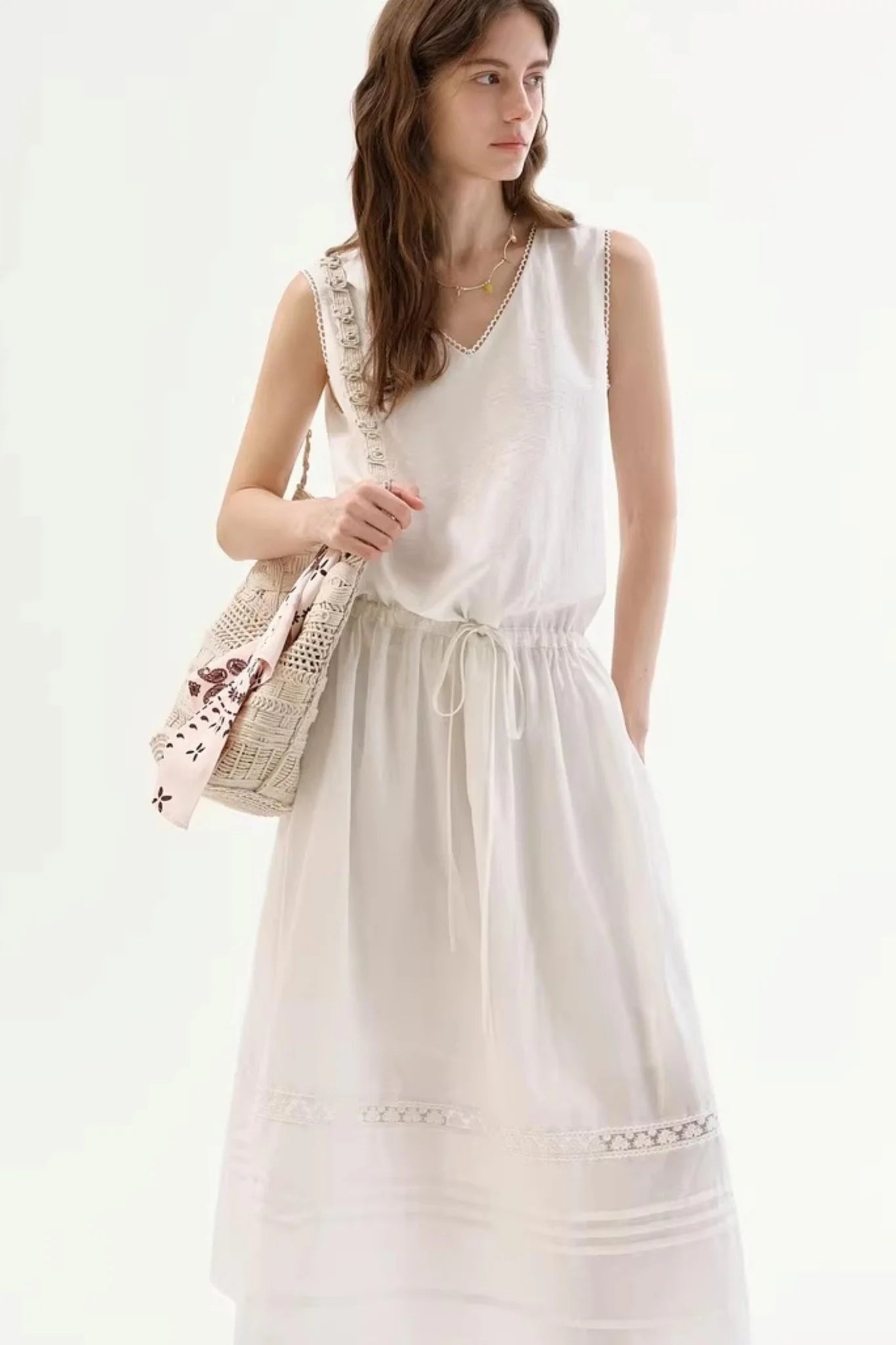 Lace Drawstring Long Dress