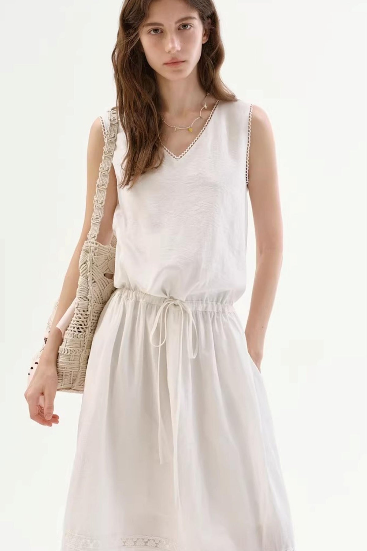 Lace Drawstring Long Dress