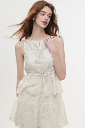 Lace Embroidered Soft Rice Tank Top Set-Up