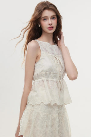 Lace Embroidered Soft Rice Tank Top Set-Up