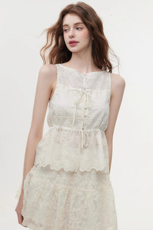 Lace Embroidered Soft Rice Tank Top Set-Up