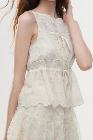 Lace Embroidered Soft Rice Tank Top Set-Up