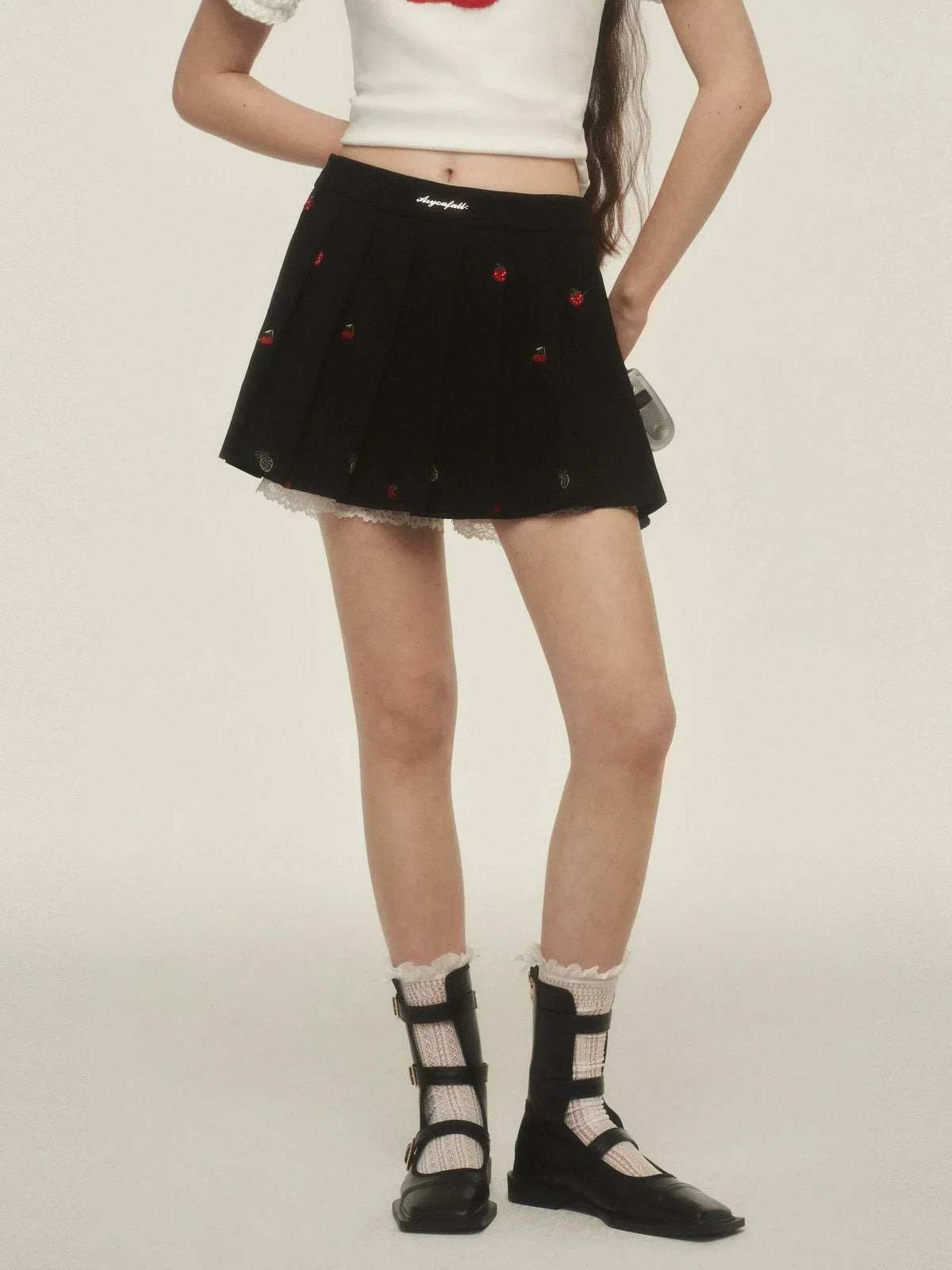 Lace Floral Pleated Skirt