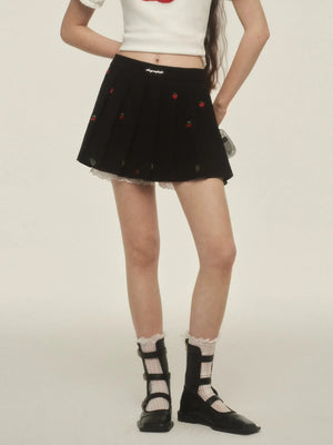 Lace Floral Pleated Skirt