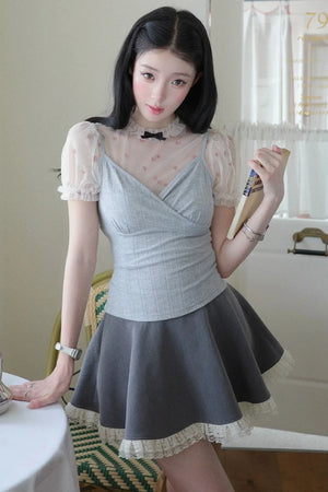 Lace Floral Puff Sleeve Top Set-Up