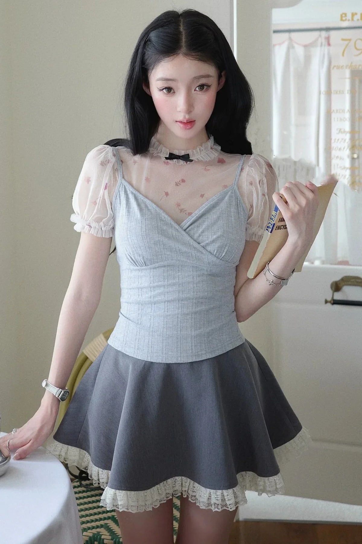 Lace Floral Puff Sleeve Top Set-Up