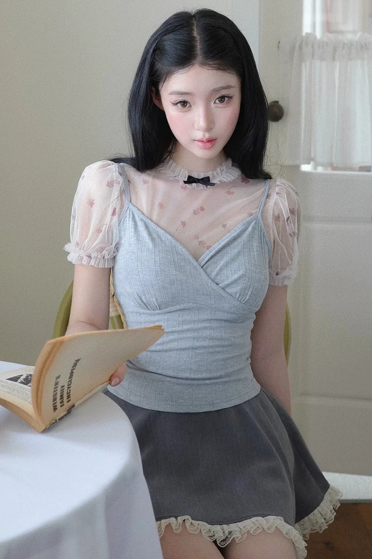 Lace Floral Puff Sleeve Top Set-Up