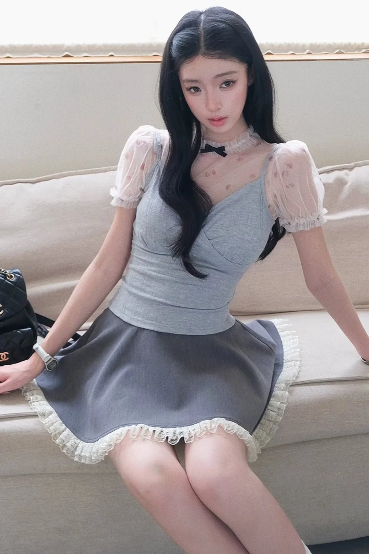 Lace Floral Puff Sleeve Top Set-Up