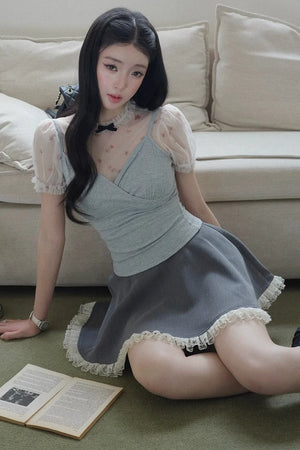Lace Floral Puff Sleeve Top Set-Up