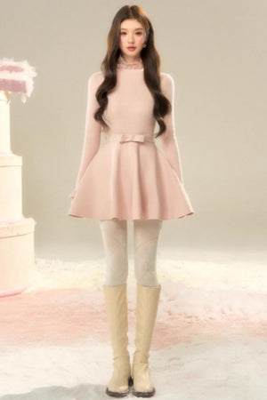 Lace High-Neck Knitted Dress