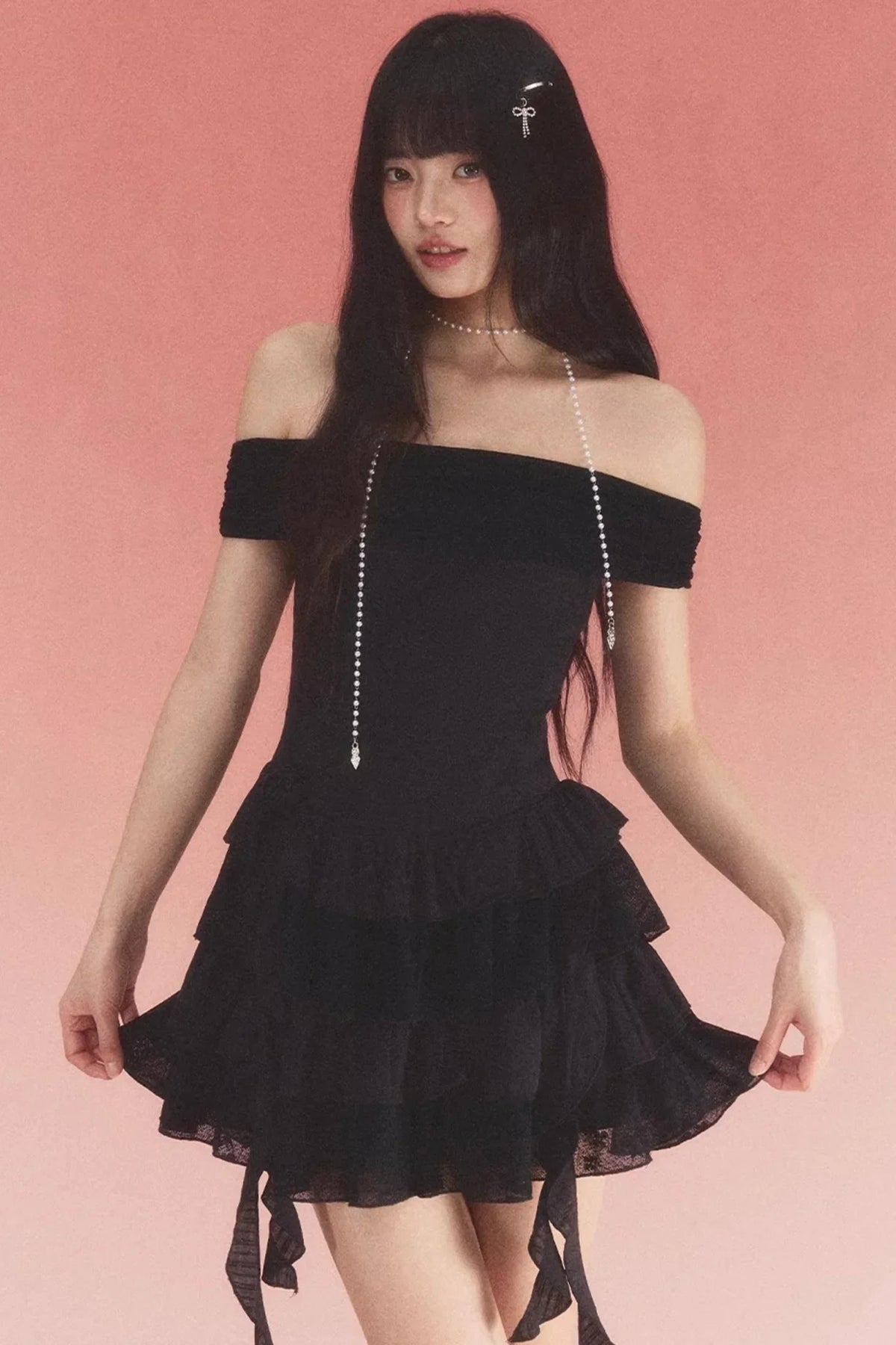 Lace Jacquard One-Shoulder Dress