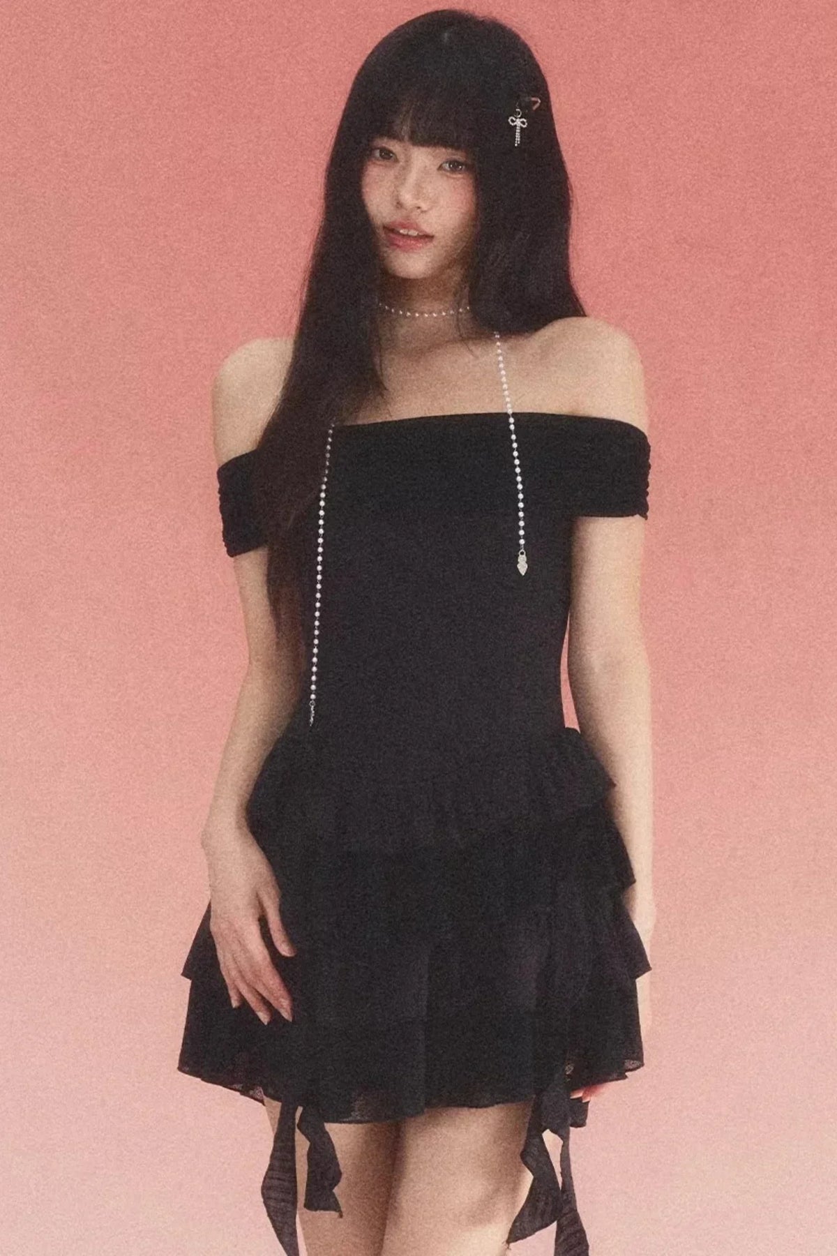 Lace Jacquard One-Shoulder Dress